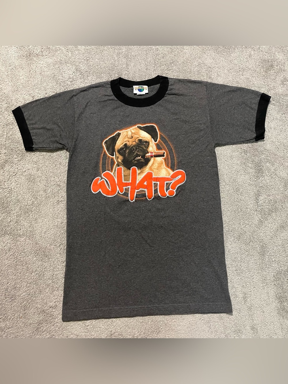 Vintage Men In Black WHAT? Pug Ringer T Shirt Men’s S Gray Universal Studios